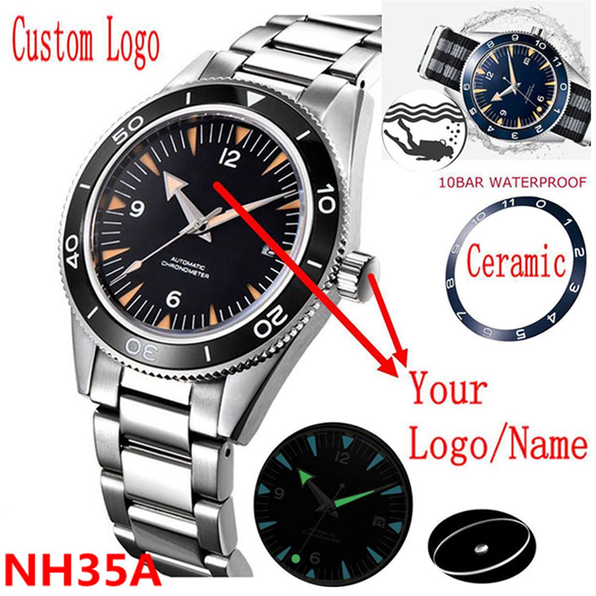 Luxury Watch Brands Logo - Custom Logo NH35 Movement Watch 10bars