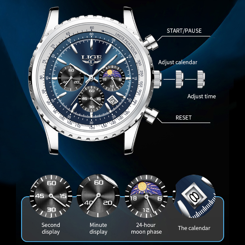 LIGE Brand Luxury Quartz Man W - Luxury Watch Brands Logo recension och pris